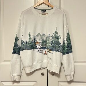 Peanuts White Crewneck Sweater with Forest Graphic